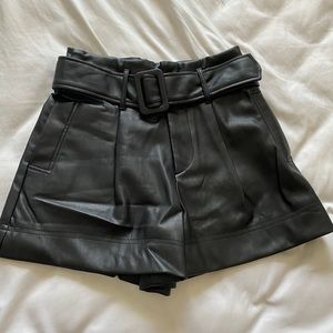 Black leather shorts with detachable belt